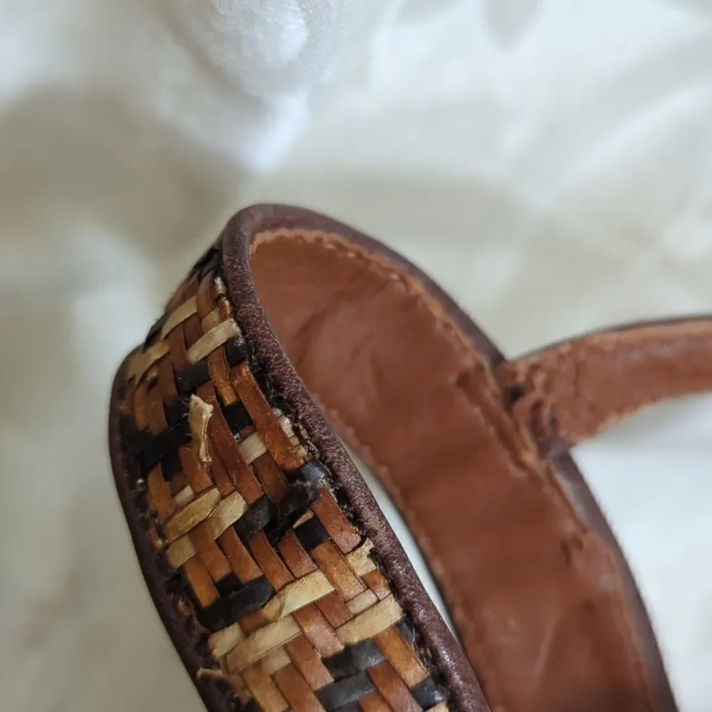 Lucky Brand Brown and Tan Raffia Wicker Wedges Sandals